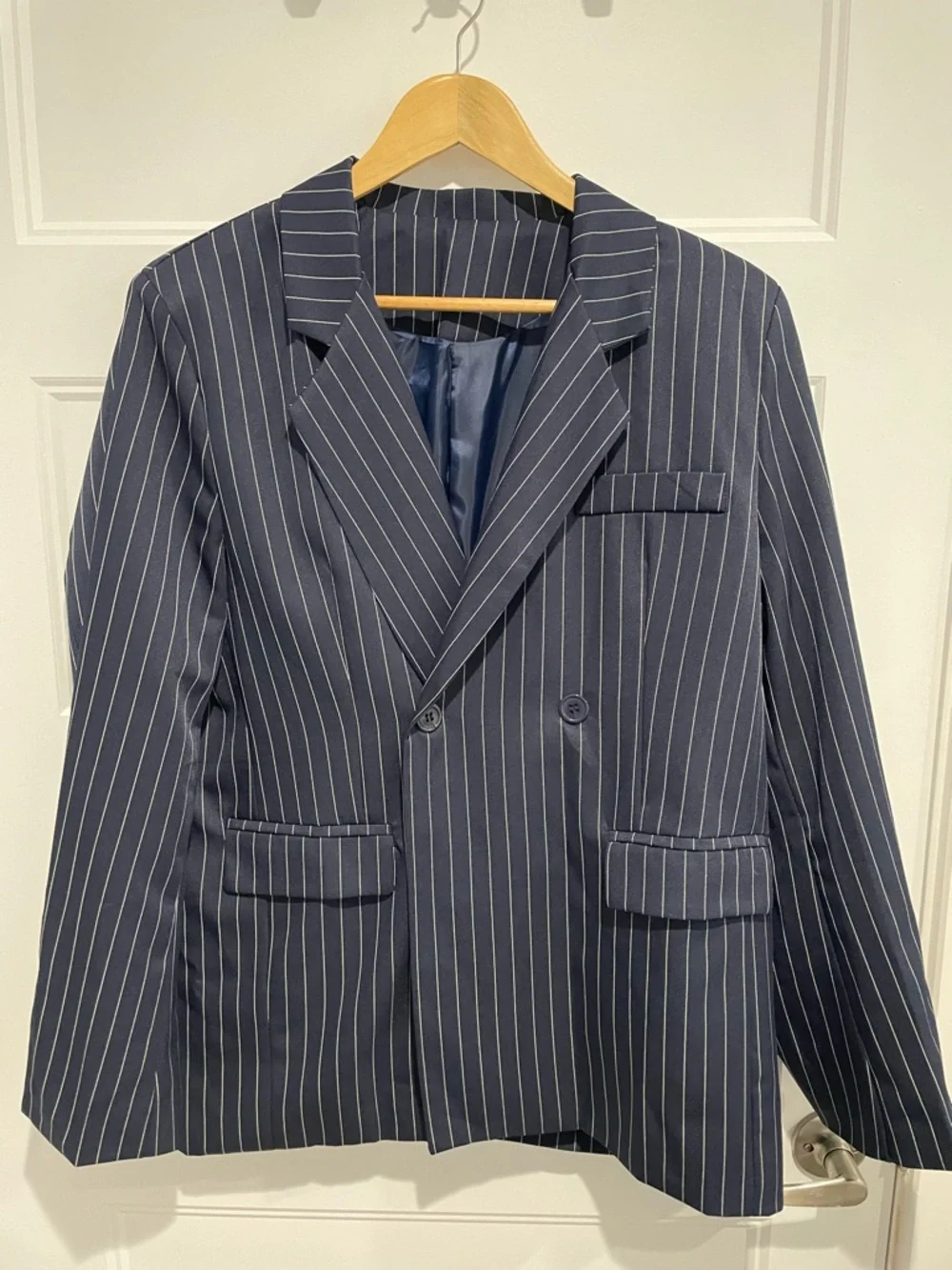 NWT -Navy Blue Pin Striped 2-Piece Suit - Picture 2 of 5